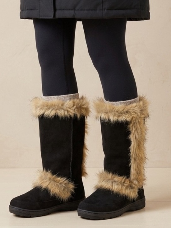 Holly Shoes - Holly Chic Black Winter Boots with Tan Fur